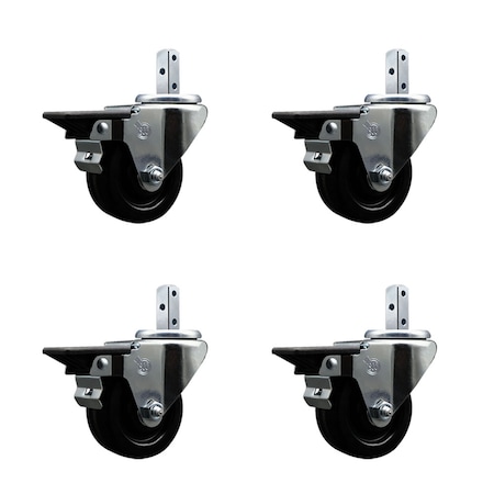 Service Caster 3'' Phenolic Wheel Swivel 7/8'' Square Stem Caster Set with Brake, 4PK SCC-SQ20S314-PHS-PLB-78-4